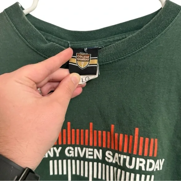 ESPN College Gameday Any Given Saturday Tee Green Vintage Rare Grail Y2K Large - Picture 2 of 3